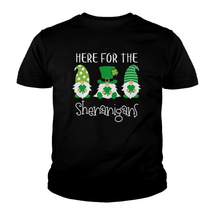 Here For The Shenanigans St Patrick's Day Gnome Youth T-shirt
