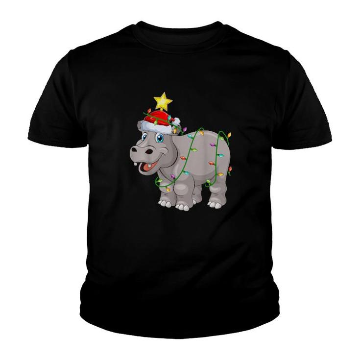 Hippopotamus Lighting Xmas Tree Santa Hippopotamus Christmas  Youth T-shirt