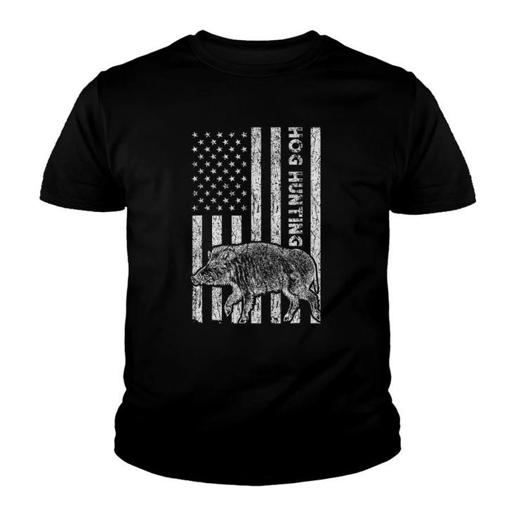 Hog Hunting American Flag Wild Vintage Pig Gift Youth T-shirt
