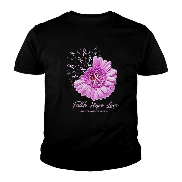 Hope Love Awareness Flower Pink Youth T-shirt