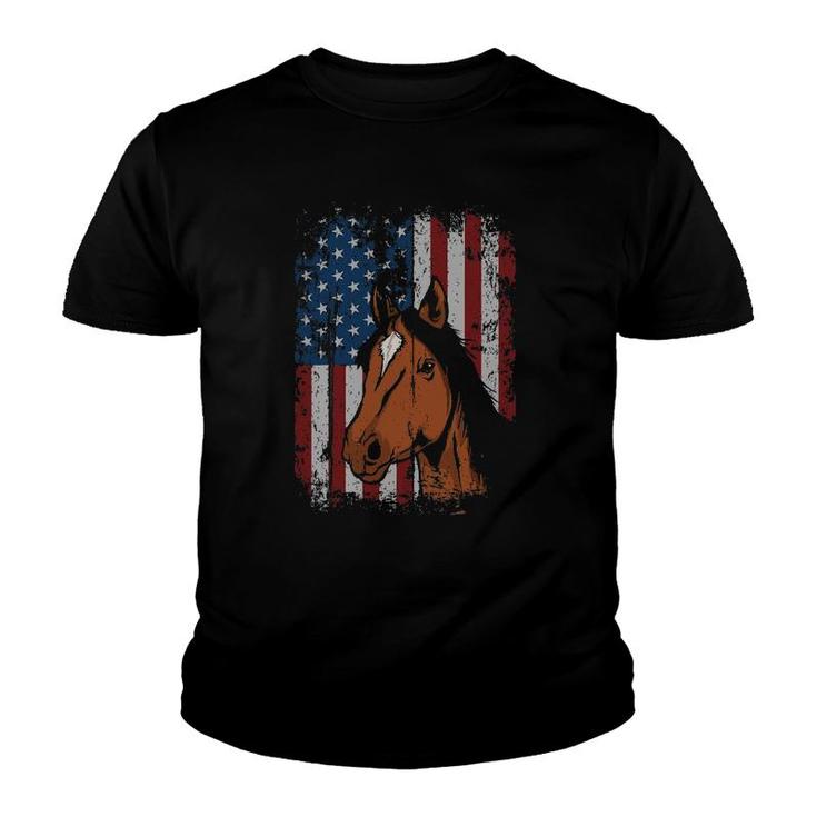 Horse American Flag Patriotic Horseback Riding Farm Gift Youth T-shirt