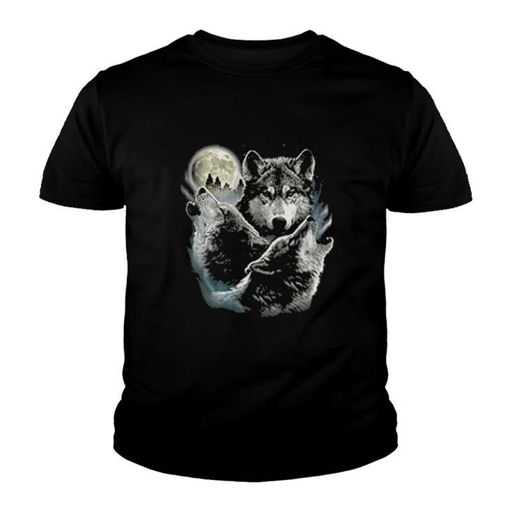 Howling Wolf Pack Wild Wilderness Animals Nature Moon Youth T-shirt