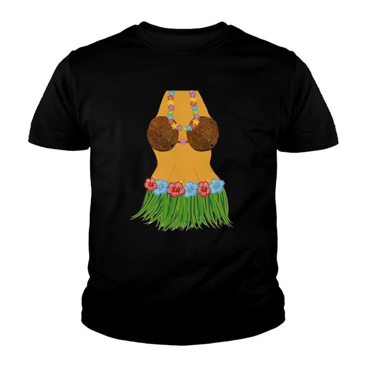 Hula Dancer  Lei Flowers Coconut Bra Grass Skirt Youth T-shirt