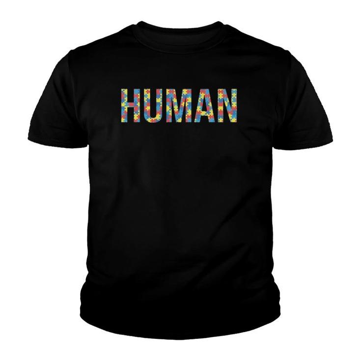 Human Autism Puzzle Piece Fathering Autism Awareness  Youth T-shirt