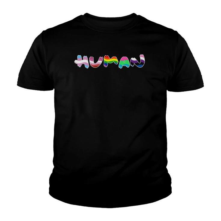Human Pride Flag Transgender Gay Lesbian Poly Cool Lgbt Gift Youth T-shirt