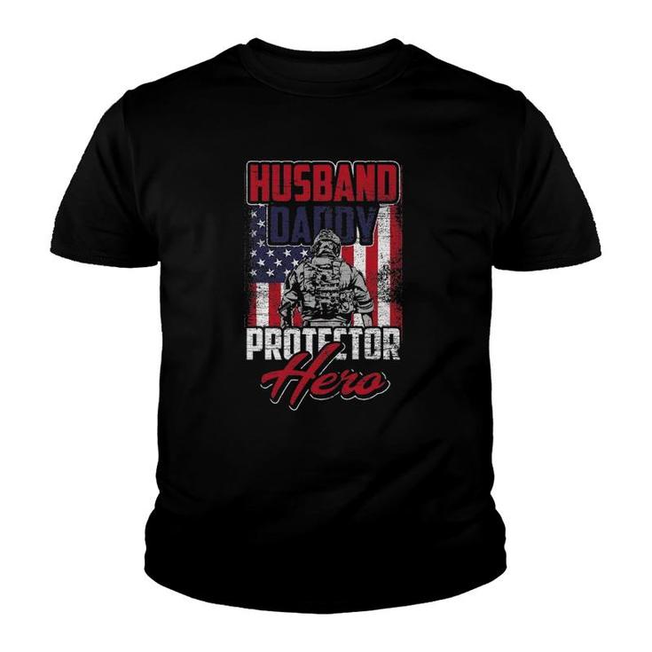 Husband Daddy Protector Hero Veterans Day Youth T-shirt
