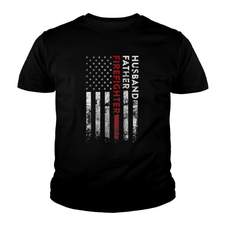 Husband Father Firefighter Thin Red Line American Flag Youth T-shirt