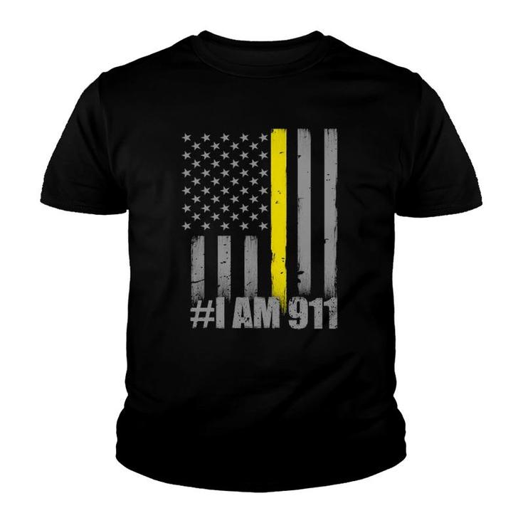 I Am 911 Thin Gold Line Flag Police Dispatcher Youth T-shirt
