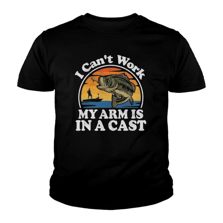 I Can't Work My Arm Is In A Cast Funny Bass Fishing Dad Gift Youth T-shirt