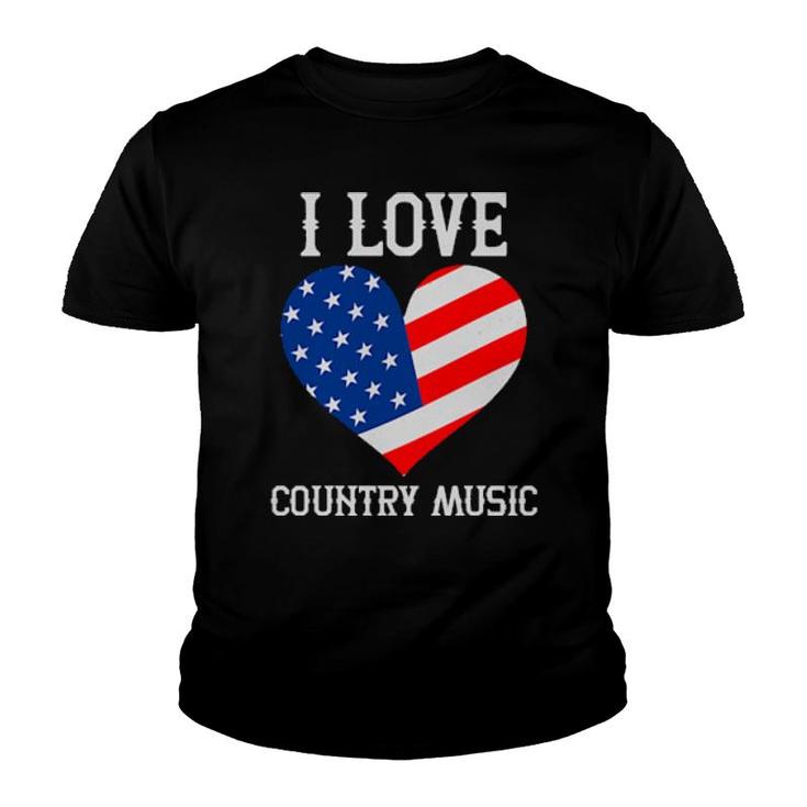 I Love Country Music Retro Vintage Guitar American Flag  Youth T-shirt