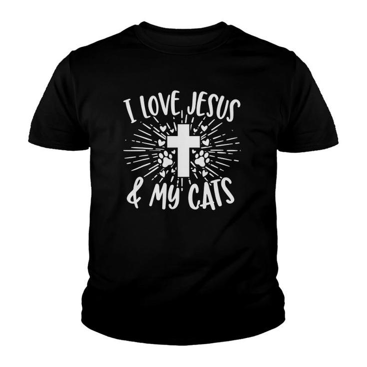 I Love Jesus & My Cats Cute Feline Kitty Cat Christian Gift Youth T-shirt