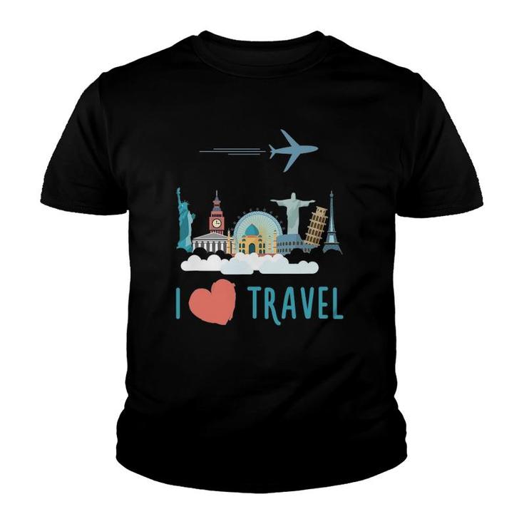 I Love Travel Traveling Lover Youth T-shirt