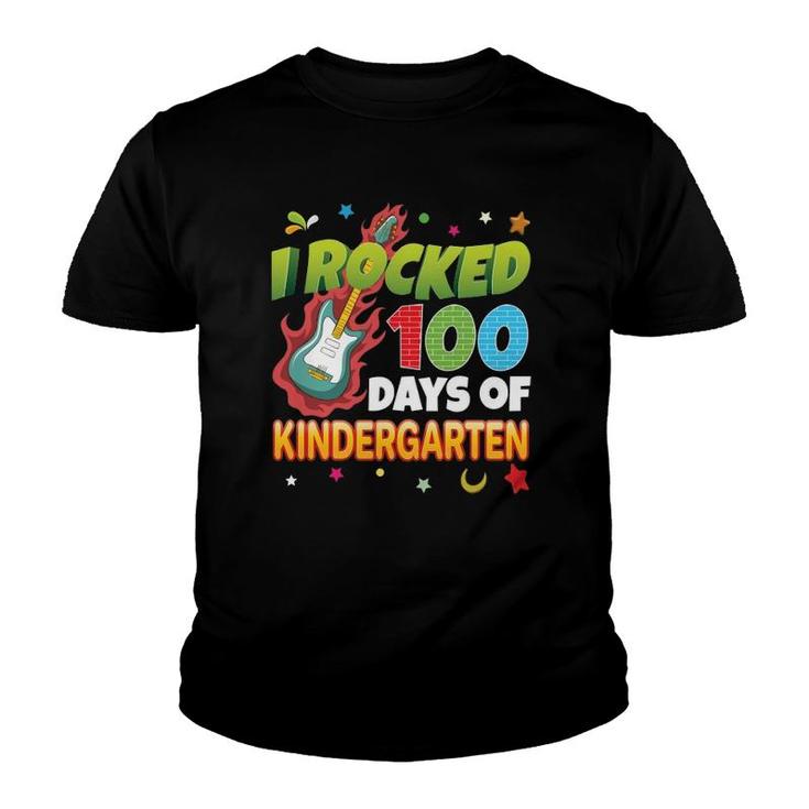 I Rocked 100 Days Of Kindergarten 100Th Day School Guitar Youth T-shirt