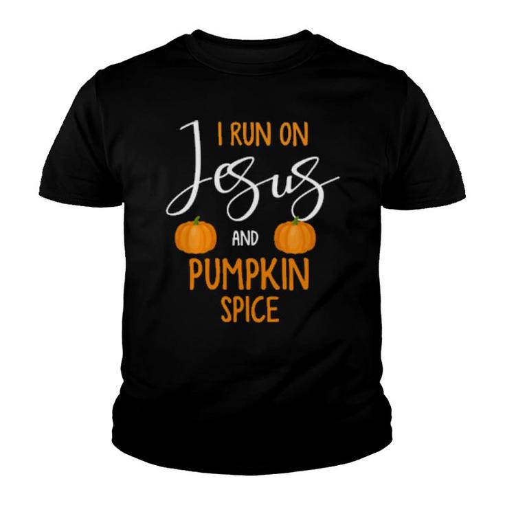 I Run On Jesus And Pumpkin Spice Or Turkey Trot  Youth T-shirt