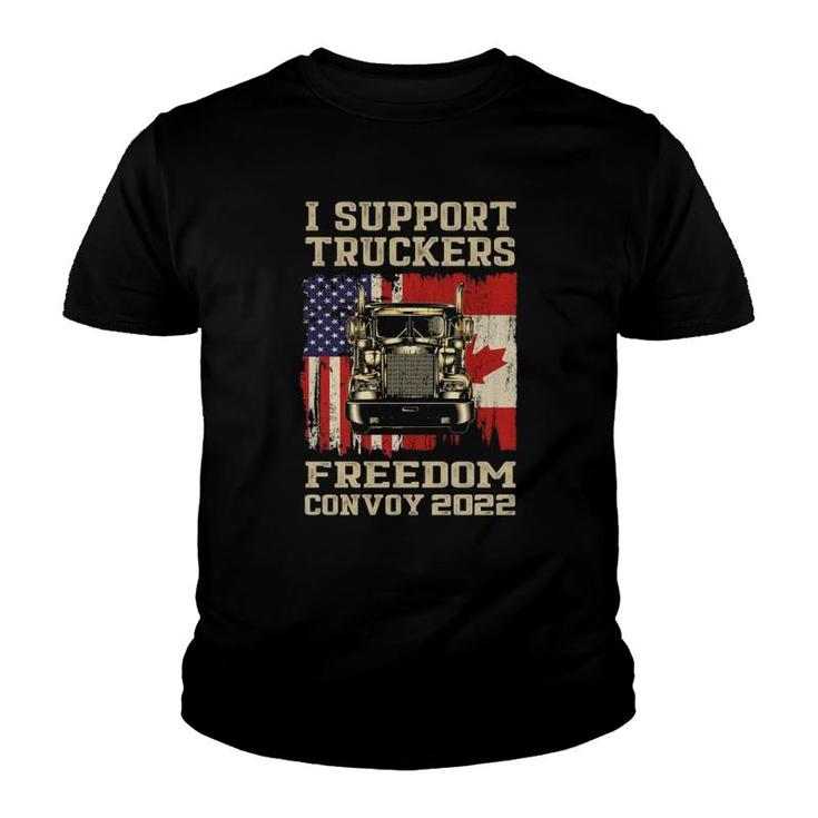 I Support Truckers Freedom Convoy 2022 American Canada Flags Youth T-shirt