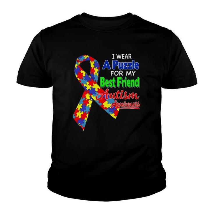 I Wear A Puzzle For My Best Friend Autism Awareness Youth T-shirt