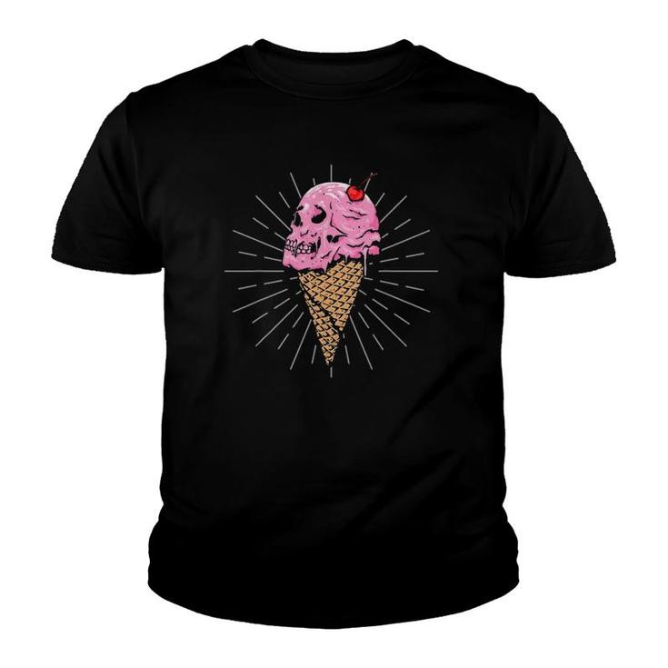 Ice Cream Cone Skull Cherry Aesthetic Dessert Lovers Youth T-shirt