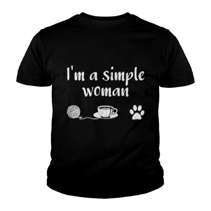 I'm A Simple Loves Knitting Coffee Dog Cat Paw  Youth T-shirt