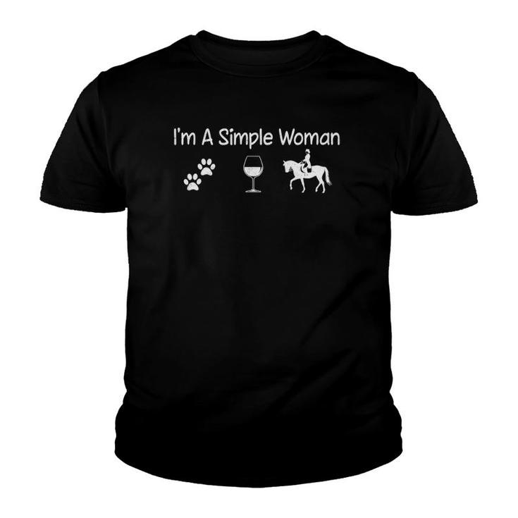 I'm A Simple Woman Wine Dog Horse Tee For Mom Mother's Day Youth T-shirt
