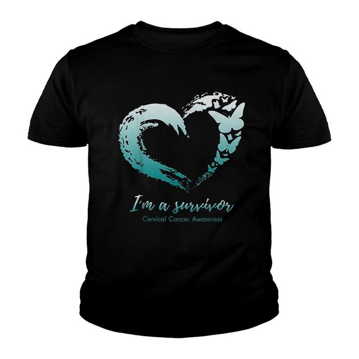Im A Survivor Teal Ribbon Butterfly Youth T-shirt
