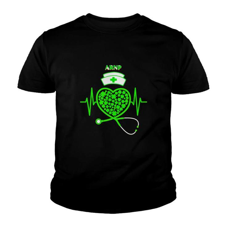 Irish Arnp Shamrock Heart Stethoscope St Pattys Day Proud Nursing Job Title Youth T-shirt