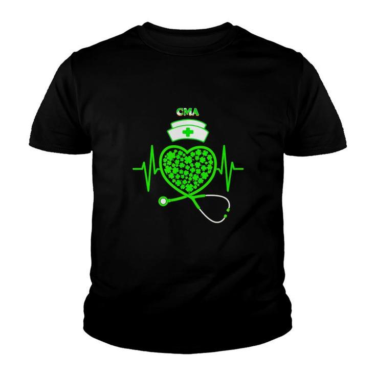 Irish Cma Shamrock Heart Stethoscope St Pattys Day Proud Nursing Job Title Youth T-shirt