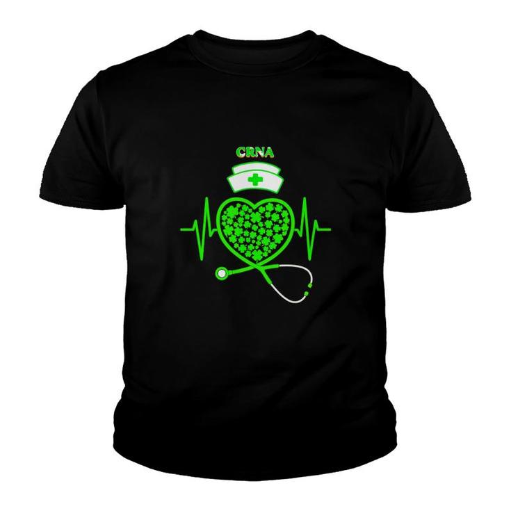 Irish Crna Shamrock Heart Stethoscope St Pattys Day Proud Nursing Job Title Youth T-shirt