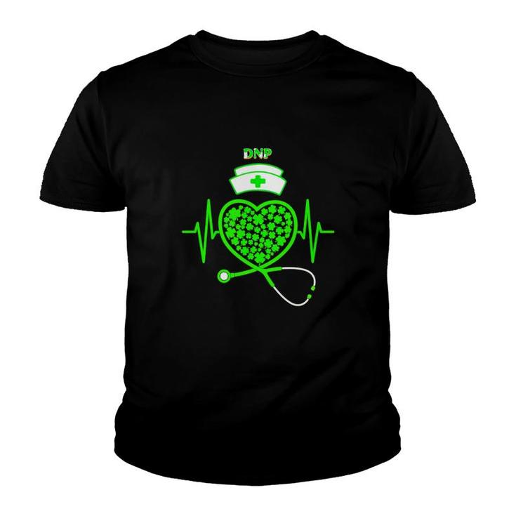 Irish Dnp Shamrock Heart Stethoscope St Pattys Day Proud Nursing Job Title Youth T-shirt