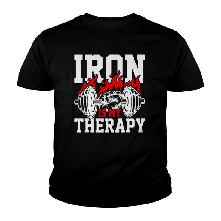Iron Is My Therapy Bodybuilding Weight Training Gym Youth T-shirt