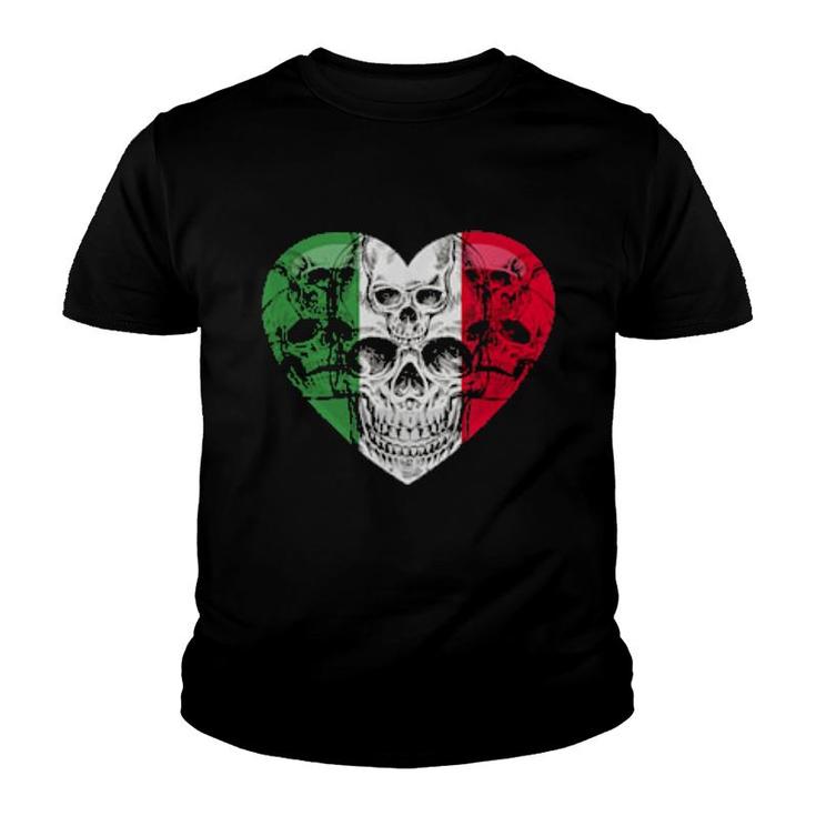 Italia Heart Fan Jersey Italy Flag With Skulls  Youth T-shirt