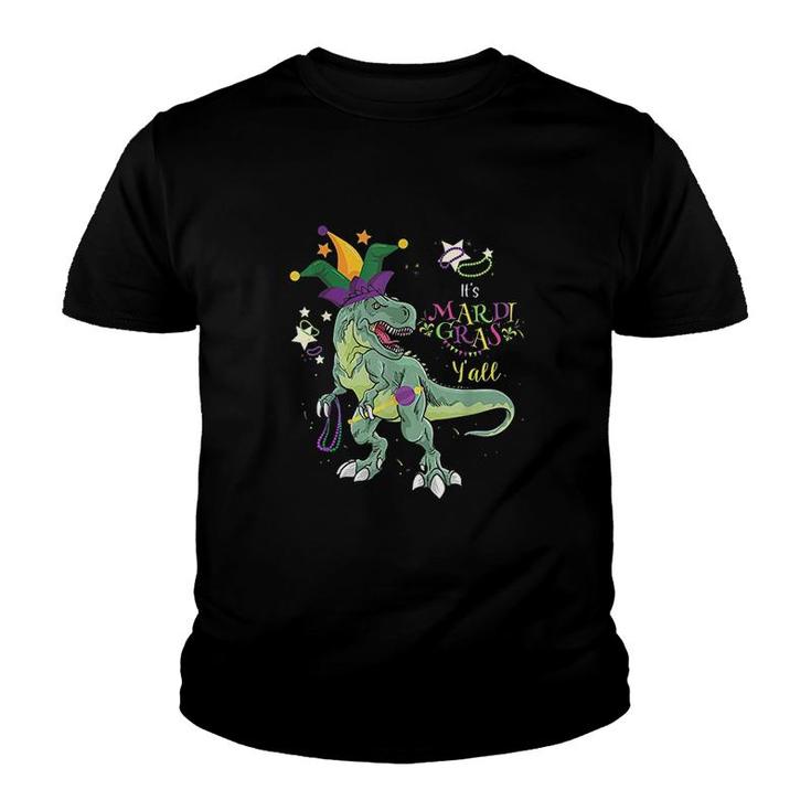 Its Mardi Grass Funny Dinosaur Youth T-shirt