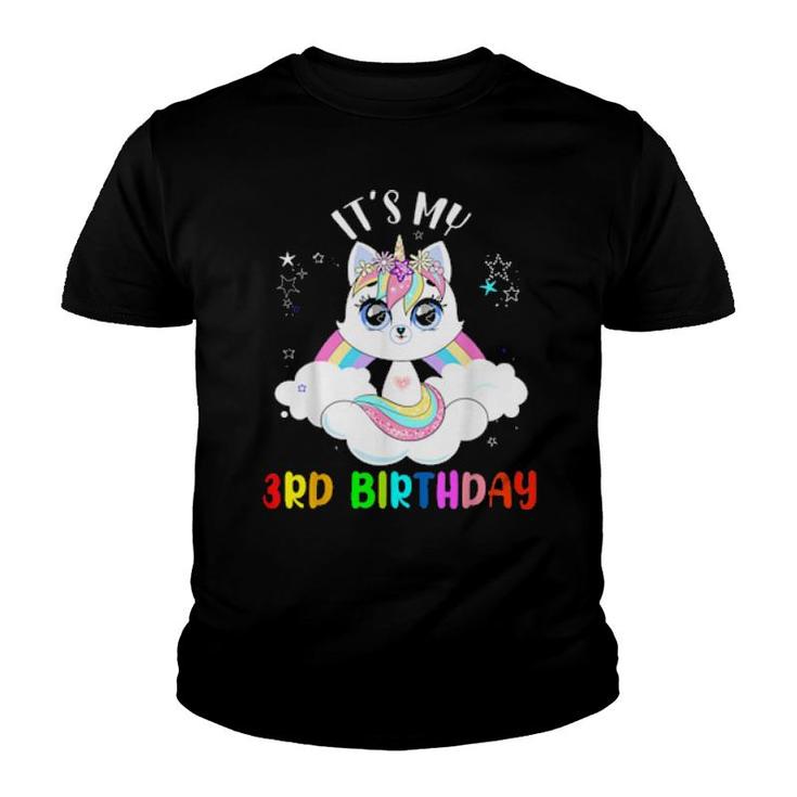 It's My 3Rd Birthday Cute Rainbow Unicorn Cat Toddler  Youth T-shirt