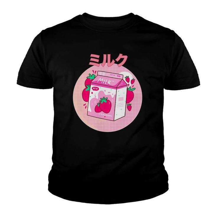 Japanese Kawaii Strawberry Retro 90S Milk Shake Carton Funny Youth T-shirt
