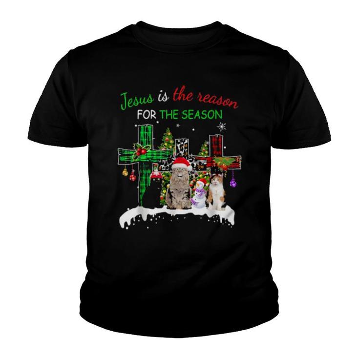 Jesus Is The Reason For Season Christmas Cat Jesus Christmas  Youth T-shirt