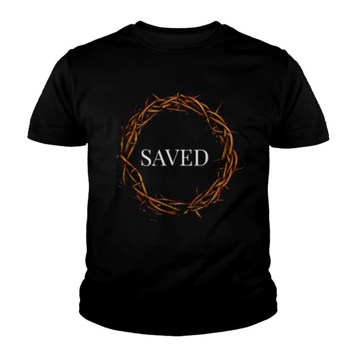 Jesus Saved Crown Of Thorns Passion Crucified Christian  Youth T-shirt