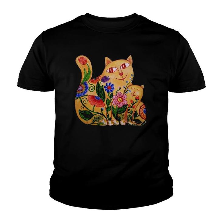 Joy Of Being Together Two Cute Cats Mother And Child Youth T-shirt