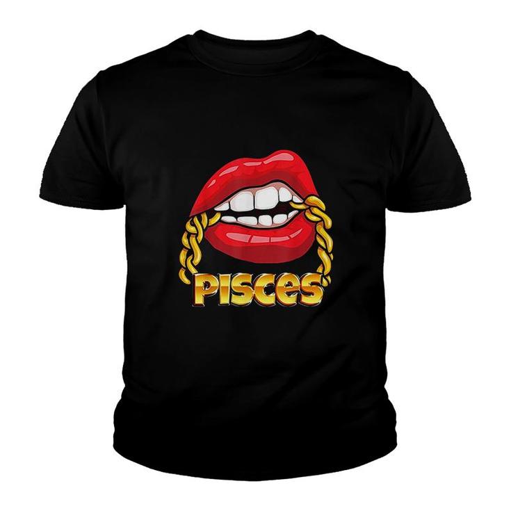 Juicy Lips Gold Chain Pisces Zodiac Sign Youth T-shirt