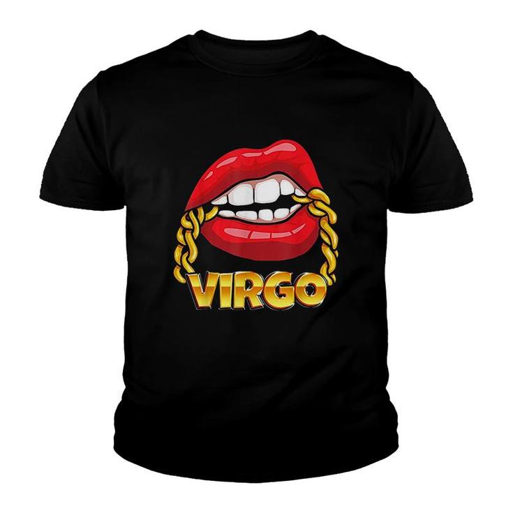 Juicy Lips Gold Chain Virgo Zodiac Sign Youth T-shirt