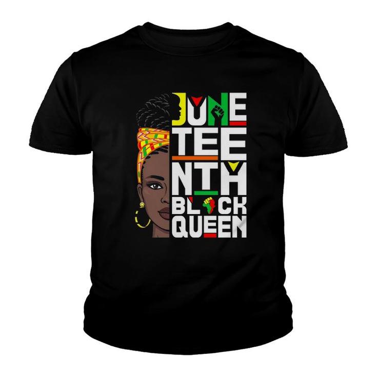 Juneteenth Black Queen Melanin Afro Headwrap African Map Raised Fist Youth T-shirt