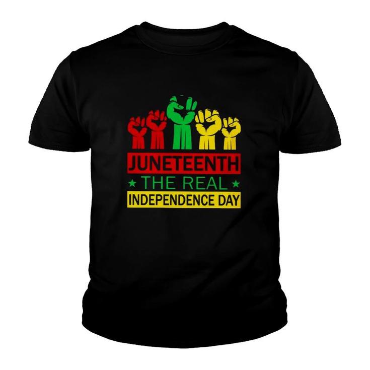 Juneteenth The Real Independence Day Colorful Raised Fists Youth T-shirt