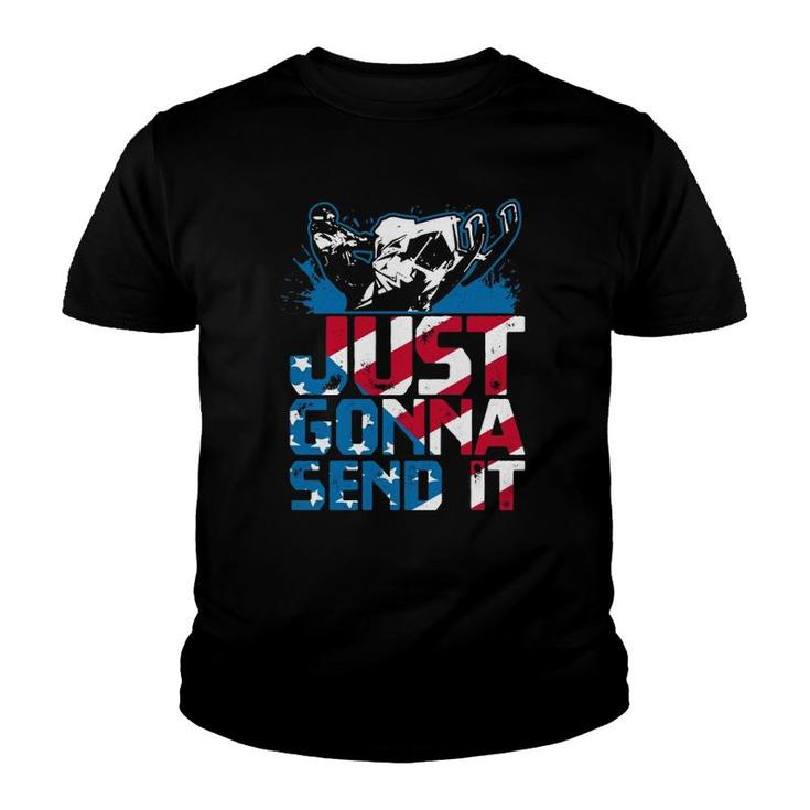 Just Gonna Send It Gift American Flag Snowmobile  Youth T-shirt
