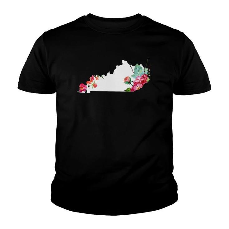 Kentucky Vintage Rose State Map Pride Patriotic Floral  Youth T-shirt