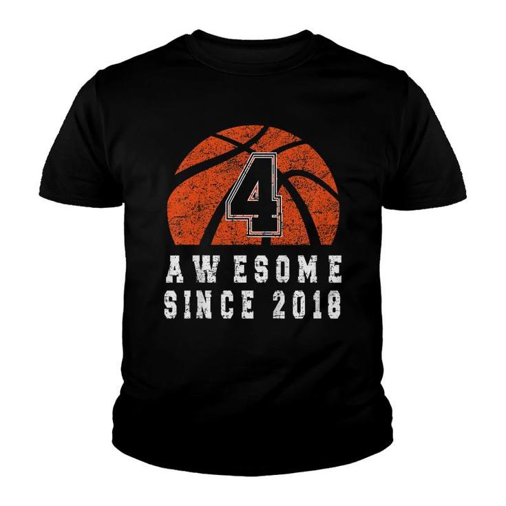 Kids 4Th Birthday Basketball Boy Born In 2018 Basketball Player  Youth T-shirt