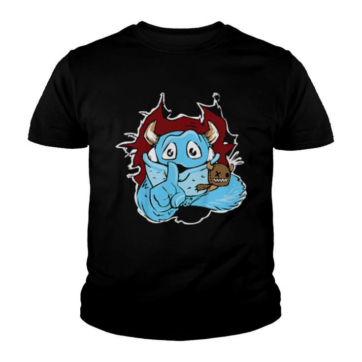 Kinder Cute Cartoon Monster With Fur Fluffy & Adorable Horns  Youth T-shirt
