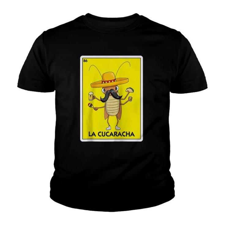 La Cucaracha Cockroach With Taco & Beer Mexican Card Game Raglan Baseball Tee Youth T-shirt