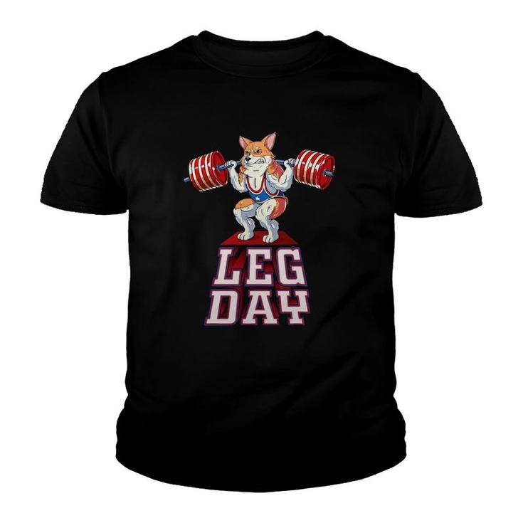 Leg Day Corgi Weight Lifting Squat Gym Youth T-shirt