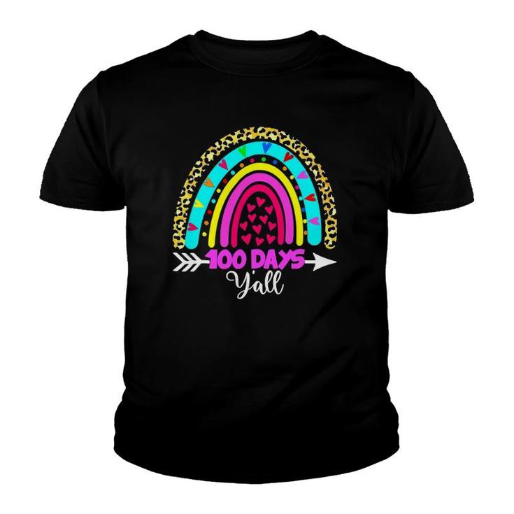 Leopard Rainbow 100 Days Y'all 100Th Day Of School Youth T-shirt