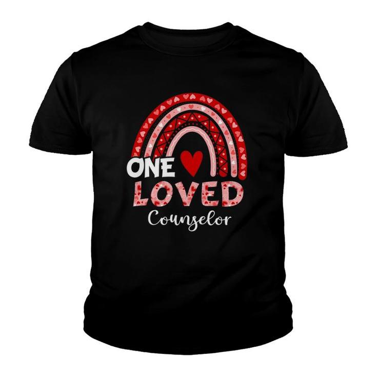 Leopard Rainbow One Loved Counselor Valentine's Day Matching Youth T-shirt