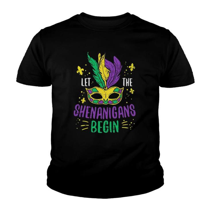 Let The Shenanigans Begin Jester Funny Mardi Gras Carnival  Youth T-shirt