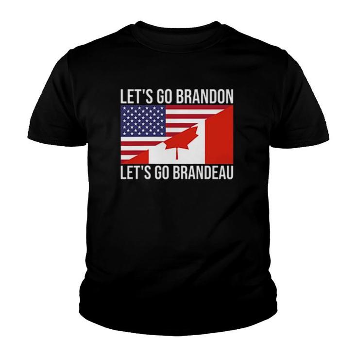 Let's Go Brandeau Usa Canada Flag Freedom Convoy Trucker Youth T-shirt